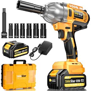 900N.m(664ft-lbs) Cordless Impact Wrench 1/2 Inch, High Torque Brushless Power Impact Gun, 21V 3300RPM Electric Impact Driver with 2x4.0Ah Battery & Fast Charger for Car Tires Truck Mower