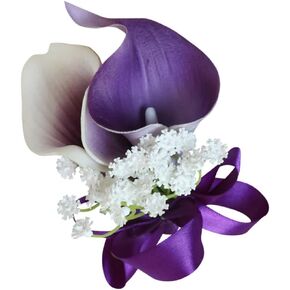 ABOOFAN Artificial Flower Brooch Fake Calla Lily Groom Boutonniere Man Women Bride Wrist Corsage Wedding Flowers Party Decoration Photo Prop Purple