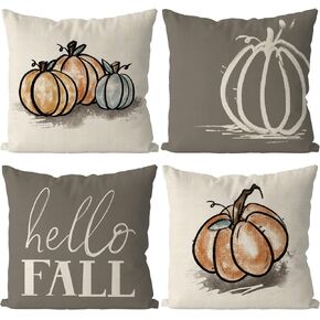 GAGEC Fall Pillow Covers 18x18 Inch Pumpkins Grey Autumn Harvest Hello Fall Throw Pillowcase Holiday Home Decor Sofa Bedroom Cushion Case Outdoor Indoor Decorations Set of 4