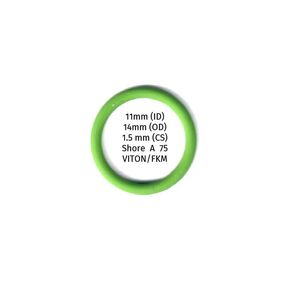 M1.5x11 Viton O-Ring, 75A Durometer, Round, Green Viton, 11 mm ID, 14 mm OD, 1.5 mm Width (Pack of 10)…