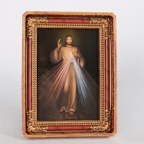 BC Catholic Divine Mercy Image 4" x 6" Tabletop Prayer Picture Framed, Small Jesus Christ Picture, Religious Gift of Indoor Home Decor, Hand Painted Vintage photo Frame by Buildclassic