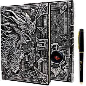 Haxtec Dragon Notebook 3D Embossed Wyrmling Leather DND Journal Notebook W/Pen, Fantasy D&D Journal for TTRPG Dungeons and Dragons DM & Player Gifts A5