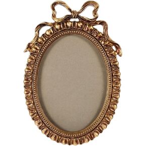 LUOZZY Oval Picture Frame European Style Photo Frame with Embossed Bow Picture Frame Antique Ornate Display Photo Frame for Home Wall Decor - Gold