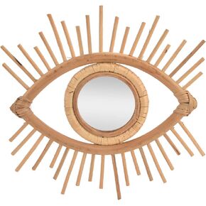 AUNMAS Decorative Eye Rattan Mirror, Artistic Eye Shape Wall Decor Rattan Woven Nordic Makeup Mirror Wall Hanging Mirror for Home Hotel Bathroom Bedroom Living Room Decoration
