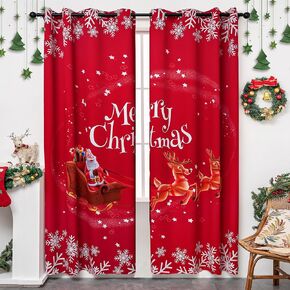 Christmas Curtains for Living Room, Xmas Santa Claus Print Pattern Blackout Curtain, Grommet Thermal Insulated Window Drapes Decorations for Bedroom and Home Decor, 52W x 84L