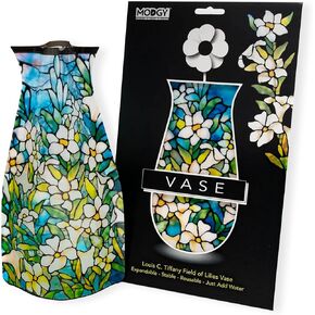 MODGY Expandable Flower Vase Plastic Decorative Modern Vases for Flowers Centerpieces Dining Table Decor Living Room Bathroom Wedding Office, Louis C. Tiffany Field of Lilies