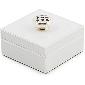 MACKENZIE-CHILDS Silver-Plated Trinket Box with Check Knob, Small Decorative Box for Jewelry, Keepsakes, Ring Storage, or Gift Giving, Black