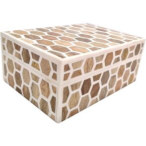 collectiblesBuy Handmade Decorative Jewelry Box Honeycomb Pattern Bone Inlay Housewarming Keepsake Storage Box Home & Table Decor