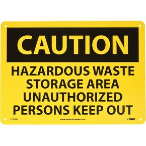 NMC C512RB OSHA Sign, Legend "CAUTION - HAZARDOUS WASTE STORAGE AREA UNAUTHORIZED PERSONS KEEP OUT", 14" Length x 10" Height, Rigid Plastic, Black on Yellow
