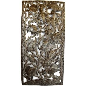 Sea Life Wall Hanging Artwork, Indoor or Outdoor Home Decorations, Nautical Beach Theme Art, Fish, Crab, Shells, Lobster, Coral, Mermaids, Ocean, Handmade in Haiti 17 In. x 34.125 In. (Deep Sea Life)