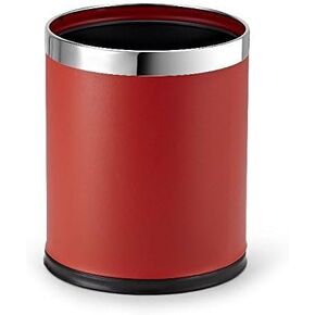 Small Office Trash Can, Open Top Small Wastebasket Bin, Invisi-Overlap' Metal Garbage Can, Waste Basket for Powder Room, Vanity, Bathroom (Red)