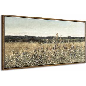 DJSYLIFE Framed Wall Art Decoration, Vintage Wildflower Field Canvas Wall Art, Classical Flowers Landscape Painting Prints, Farmhouse Cottagecore Living Room Decor, Modern Home Bedroom Decor 20"x40"
