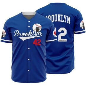 Men's Blue 42 Baseball Button Down Jersey 90s Hip Hop Baseball Jerseys Shirts Stitched