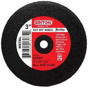Griton CA3082 Arbor Industrial Cut Off Wheel for Metal, 1/4" Hole Diameter, 3" Diameter, 1/8" Width (Pack of 25)