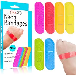 Kids Bandages 90 Pcs Bulk Colorful Waterproof Fingertip Bandages,Small Bandages for Toddler Children Scrapes and Slight Cut,Bandages Bulk 2.83'' x 0.75' Tiny Bandages for Face (A-6 Colors)