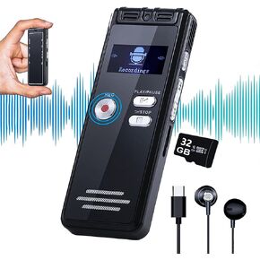 64GB Digital Voice Activated Recorder with Playback - 4552 Hours Audio Recording Device, 3072Kbps HD Dual MIC Tape Recorder Device for Lecture A-B Repeat, MP3 Player, Password,【64GB TF Card Included】