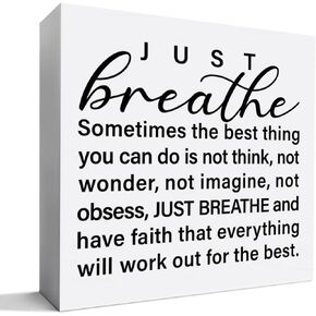 Encouragement Gift for Women Men, Thinking of You Gifts for Friend Her Him, Thoughtful Gifts for Cancer Patients Survivor Warrior Chemo Gifts, Just Breathe, Wooden Box Sign
