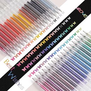 EooUooIP Glitter Gel Pens, 18 Pieces Gel Ink Pens,Color Gel Pen,Colored Ink Pens with Quick-Drying Ink 1.0 MM Retractable Gel Pen Set,for Journaling Coloring Drawing Doodling Office
