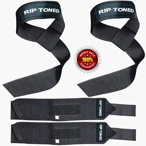 Rip Toned Lifting Straps + Wrist Wraps Bundle (1 Pair of Each) 18" or 13" Wraps for Weightlifting, Xfit, Workout, Gym, Powerlifting, Bodybuilding, Strength Training - Men & Women
