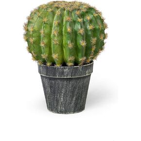 Serene Spaces Living Faux Barrel-Shaped Cactus - Perfect for Home Decor and Themed Party, Natural Indoor Greenery, Simple Care, Sold Individually, Measures 9" Tall and 6.5" Diameter