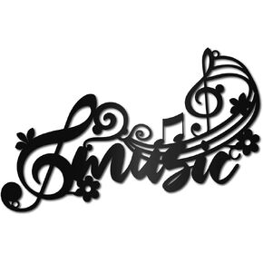 CREATCABIN Music Notes Wall Art Metal Wall Decor Black Wall Signs Hanging Sculpture for Home Bedroom Kitchen Garden Housewarming Gift Christmas Halloween Holiday Wall Decoration- 11.8 x 9.8inch