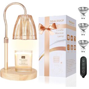 Candle Warmer Lamp with 3 Bulbs, Adjustable Height Dimmable Candle Warmer with Timer, Compatible with Large Jar Candles, Candle Lamp with Charming Gift Box Ribbon for Her/Him