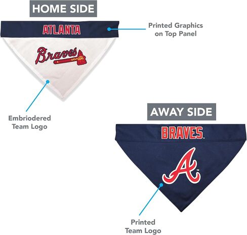 Pets First MLB Atlanta Braves Reversible Bandana Size XX-Large for Dogs & Cats. 2 Sided Sports Bandana,Premium Embroidery Team Logo, All MLB Teams Available in Saudi Arabia
