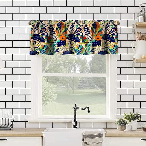 Indian Boho Curtains, Mandala Design Colorful Boho Floral Short Valance for Kitchen, Living Room, Bathroom Windows, 1 Panel Curtain Rod Pocket Curtains 54x18 Inches in Saudi Arabia