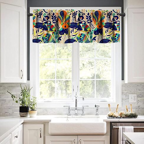 Indian Boho Curtains, Mandala Design Colorful Boho Floral Short Valance for Kitchen, Living Room, Bathroom Windows, 1 Panel Curtain Rod Pocket Curtains 54x18 Inches in Saudi Arabia