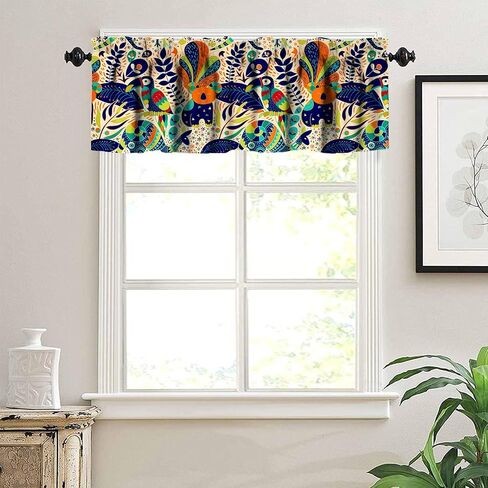 Indian Boho Curtains, Mandala Design Colorful Boho Floral Short Valance for Kitchen, Living Room, Bathroom Windows, 1 Panel Curtain Rod Pocket Curtains 54x18 Inches in Saudi Arabia