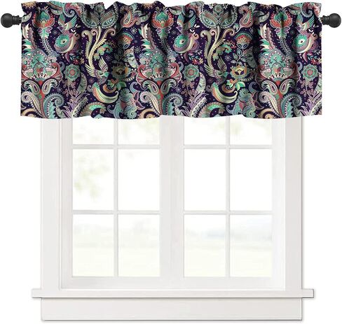Indian Boho Curtains, Mandala Design Colorful Boho Floral Short Valance for Kitchen, Living Room, Bathroom Windows, 1 Panel Curtain Rod Pocket Curtains 54x18 Inches in Saudi Arabia