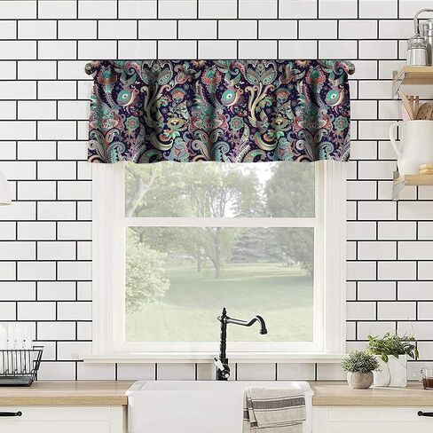 Indian Boho Curtains, Mandala Design Colorful Boho Floral Short Valance for Kitchen, Living Room, Bathroom Windows, 1 Panel Curtain Rod Pocket Curtains 54x18 Inches in Saudi Arabia