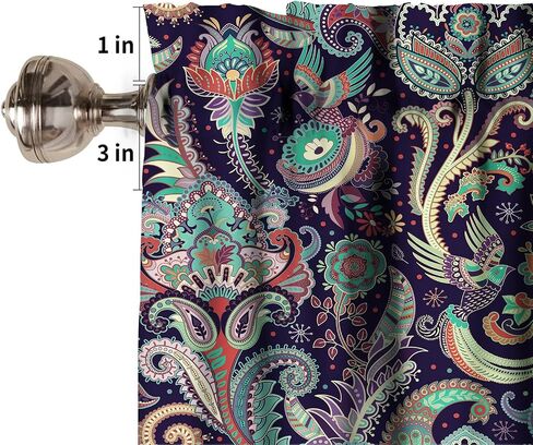 Indian Boho Curtains, Mandala Design Colorful Boho Floral Short Valance for Kitchen, Living Room, Bathroom Windows, 1 Panel Curtain Rod Pocket Curtains 54x18 Inches in Saudi Arabia