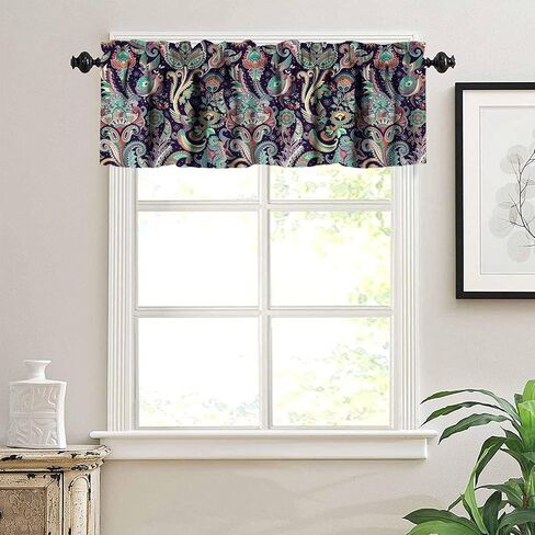Indian Boho Curtains, Mandala Design Colorful Boho Floral Short Valance for Kitchen, Living Room, Bathroom Windows, 1 Panel Curtain Rod Pocket Curtains 54x18 Inches in Saudi Arabia