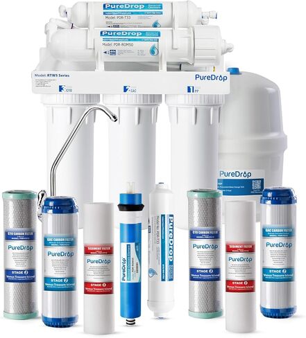 RTW5 5 Stage Reverse Osmosis Water Filter System with Faucet and Tank - TDS Reduction Under Sink RO Water Filtration Plus Extra 3 Filters, 50 GPD, White in Saudi Arabia