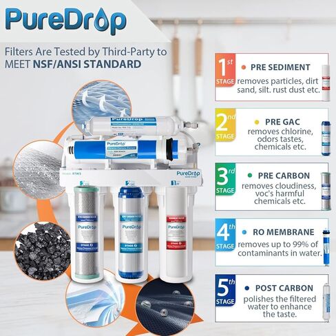 RTW5 5 Stage Reverse Osmosis Water Filter System with Faucet and Tank - TDS Reduction Under Sink RO Water Filtration Plus Extra 3 Filters, 50 GPD, White in Saudi Arabia