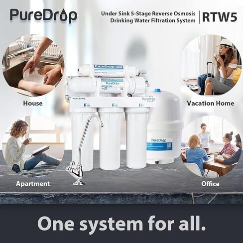 RTW5 5 Stage Reverse Osmosis Water Filter System with Faucet and Tank - TDS Reduction Under Sink RO Water Filtration Plus Extra 3 Filters, 50 GPD, White in Saudi Arabia