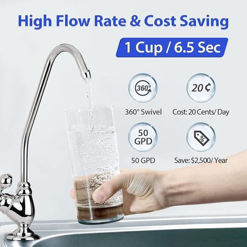 RTW5 5 Stage Reverse Osmosis Water Filter System with Faucet and Tank - TDS Reduction Under Sink RO Water Filtration Plus Extra 3 Filters, 50 GPD, White in Saudi Arabia