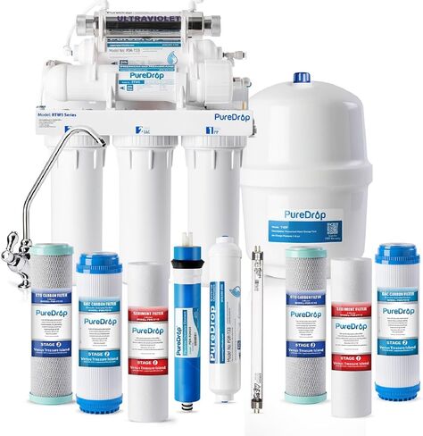 RTW5 5 Stage Reverse Osmosis Water Filter System with Faucet and Tank - TDS Reduction Under Sink RO Water Filtration Plus Extra 3 Filters, 50 GPD, White in Saudi Arabia