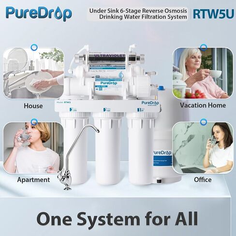 RTW5 5 Stage Reverse Osmosis Water Filter System with Faucet and Tank - TDS Reduction Under Sink RO Water Filtration Plus Extra 3 Filters, 50 GPD, White in Saudi Arabia