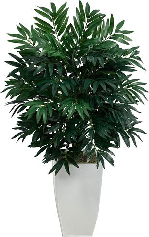 Nearly Natural 3ft. Bamboo Palm Artificial Plant in White Metal Planter in Saudi Arabia
