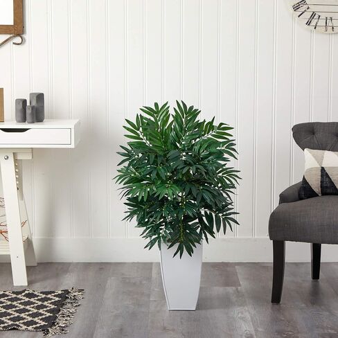 Nearly Natural 3ft. Bamboo Palm Artificial Plant in White Metal Planter in Saudi Arabia