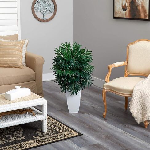 Nearly Natural 3ft. Bamboo Palm Artificial Plant in White Metal Planter in Saudi Arabia