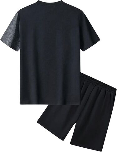 GORGLITTER Men's 2 Piece Track Suits Colorblock Short Sleeve Graphic Tees Drawstring Waist Shorts Sports Outfit in Saudi Arabia