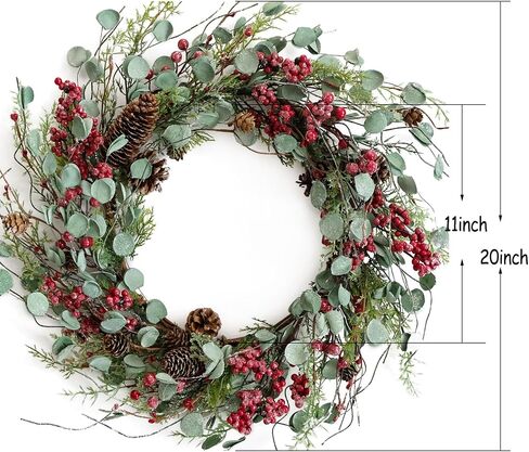Bibelot 20 inches Red Berry with Pine Cones Wreath Christmas Wreath for Front Door Wreath Artificial Green Leaves Festival Decor Wreath Farmhouse Rustic Winter Home Wall Windows Decor (Red) … in Kuwait