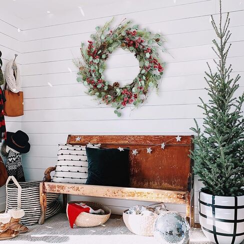 Bibelot 20 inches Red Berry with Pine Cones Wreath Christmas Wreath for Front Door Wreath Artificial Green Leaves Festival Decor Wreath Farmhouse Rustic Winter Home Wall Windows Decor (Red) … in Kuwait