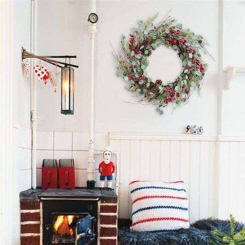 Bibelot 20 inches Red Berry with Pine Cones Wreath Christmas Wreath for Front Door Wreath Artificial Green Leaves Festival Decor Wreath Farmhouse Rustic Winter Home Wall Windows Decor (Red) … in Kuwait