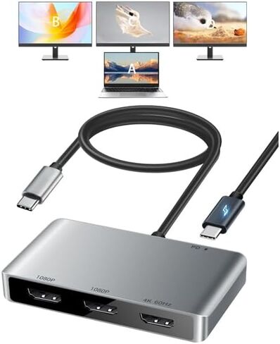 avedio يربط USB C بمحول HDMI مزدوج، 4K@60HZ، مقسم من النوع C إلى HDMI للشاشات المزدوجة، شاشة ممتدة، يدعم Dual 4K@30HZ، متوافق مع USB C 3.0/3.1، Thunderbolt 3 (رمادي فاتح) in Saudi Arabia