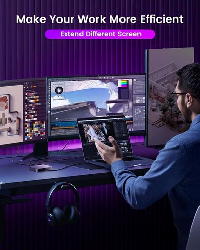 avedio يربط USB C بمحول HDMI مزدوج، 4K@60HZ، مقسم من النوع C إلى HDMI للشاشات المزدوجة، شاشة ممتدة، يدعم Dual 4K@30HZ، متوافق مع USB C 3.0/3.1، Thunderbolt 3 (رمادي فاتح) in Saudi Arabia