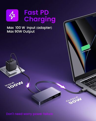 avedio يربط USB C بمحول HDMI مزدوج، 4K@60HZ، مقسم من النوع C إلى HDMI للشاشات المزدوجة، شاشة ممتدة، يدعم Dual 4K@30HZ، متوافق مع USB C 3.0/3.1، Thunderbolt 3 (رمادي فاتح) in Kuwait